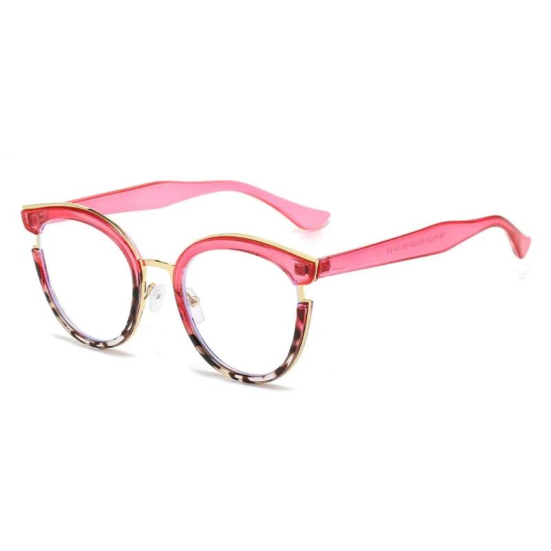 Retro Round Women Spring Hinge Glasses Frame Fashion Clear Anti Blue Light Eyewear Men Cat Eye Optical Leopard Frame
