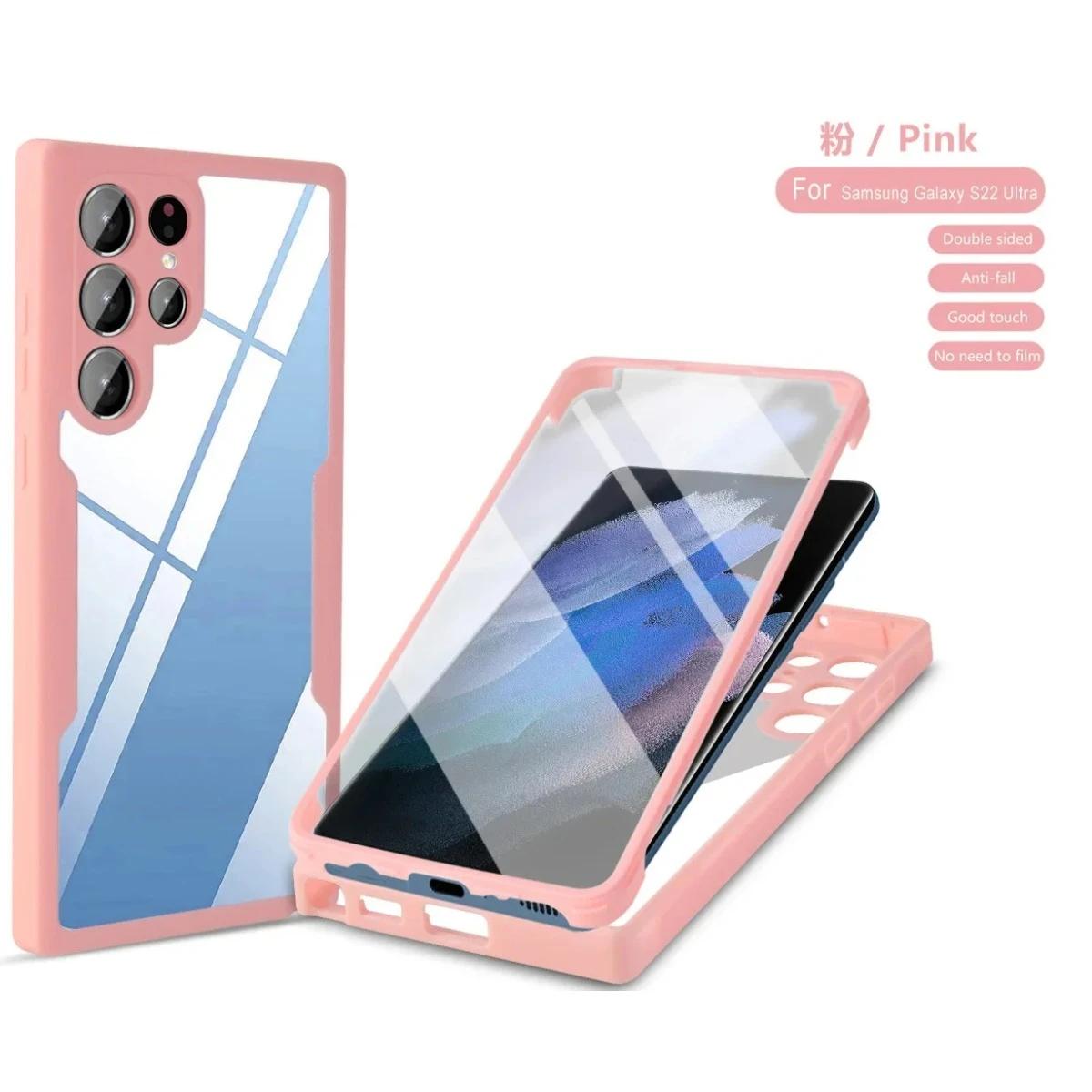 

Прозрачный чехол 360 для Samsung Galaxy S24 S22 S23 S21 Ultra Plus FE A05S A15 A24 A34 A54 A55 A35 Полная защита экрана for Galaxy S23 Plus розовый