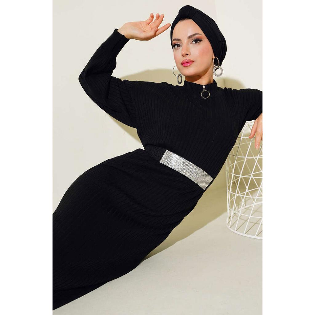 15900 Length Hijab Knitwear Dress - Black