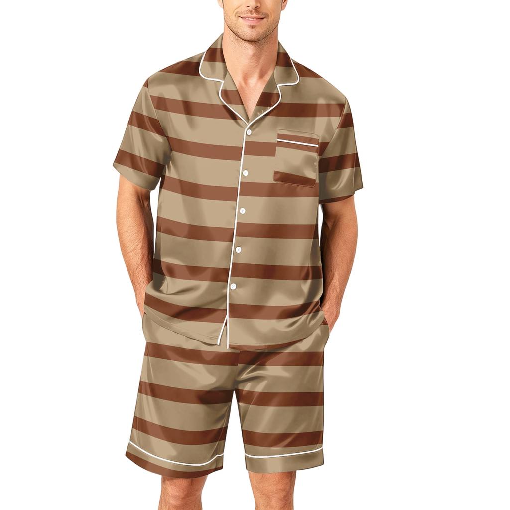 Men's Short Sleeve Button Down Pajama Set with Shorts Soft Casual Sleepwear S To XXXXL Comfortable Lounge Wear