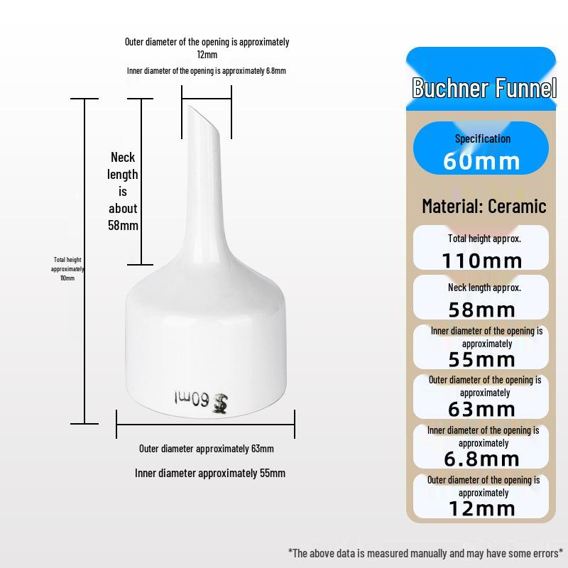 Multi-Size Ceramic Buchner Funnel: 60mm to 200mm Suction Filtration Funnel with Leak-Proof Filter