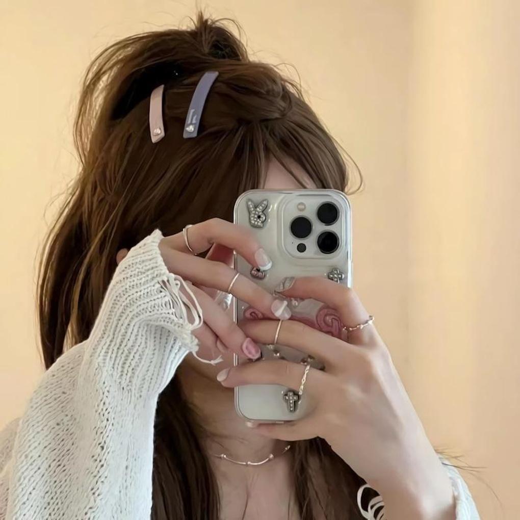 Women s Heart Cubic Long Stick Side Pin Straight Pin Hairpin pink