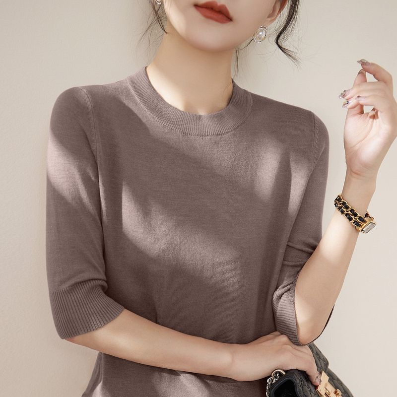 

Spring & Fall Mock-Neck Mid-Length Sleeve Shoulder Base Knitwear Coffee camel 3XL [Suggested 70.00 kg-80.00 kg]]