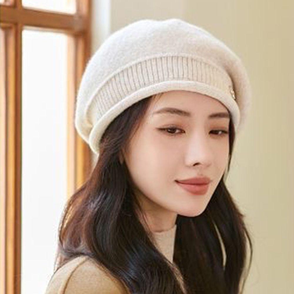 Stretchy Fleece Beanie Hat Knitted Ladies Cap Winter Warm Women's Beret Cap  for Autumn and Winter