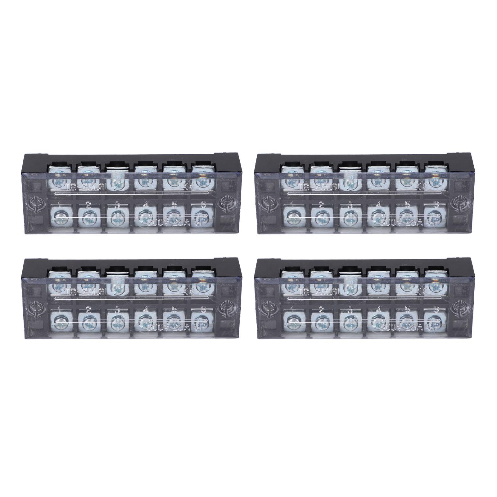 

Terminal Strip Dual Row Screw Clamp High Current Wire Terminal Block with Cover 600V 25A 4pcs 6