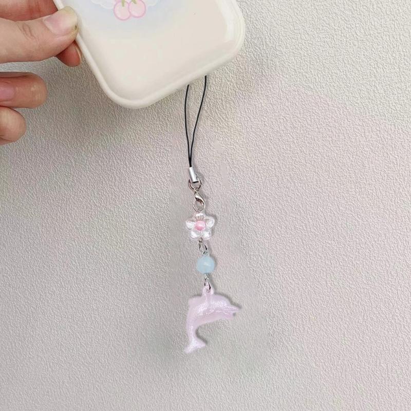 Cute Ocean Themed Keychain Pendant Dolphin Phone Pendant Beaded Pendant Lovely Accessory Suitable for Phone Books Bag