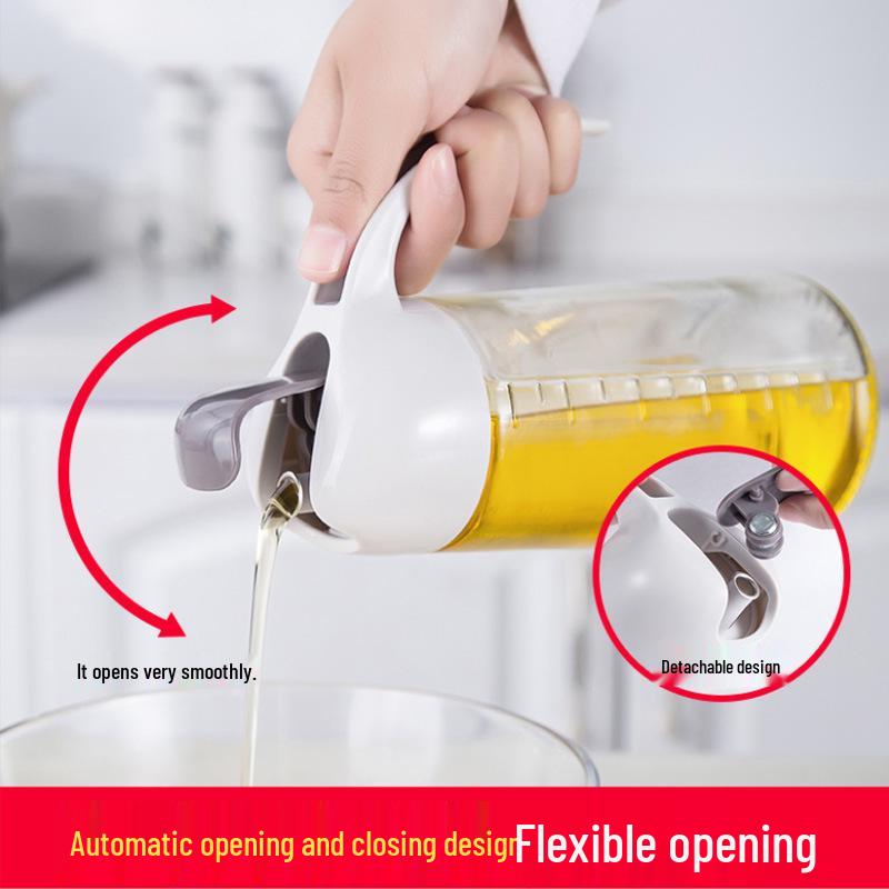 Leak-Proof Auto Open-Close Glass Oil Pot for Kitchen - Small/Large Sizes for Oil, Soy Sauce, Vinegar & Seasonings