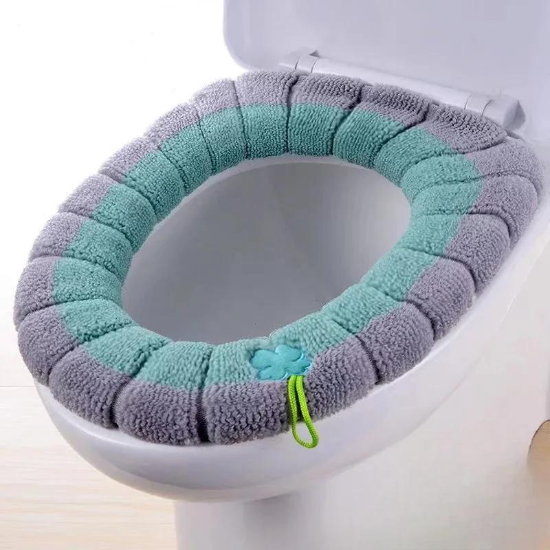 Winter Universal Toilet Seat Cover Winter Warm Soft WC Mat Bathroom Washable Removable Cushions with Flip Lid Handle Household