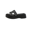 Beautiful rhinestone thick-bottomed cool slippers women's summer wear 2025 new fairy style with skirt beach one-word slippers