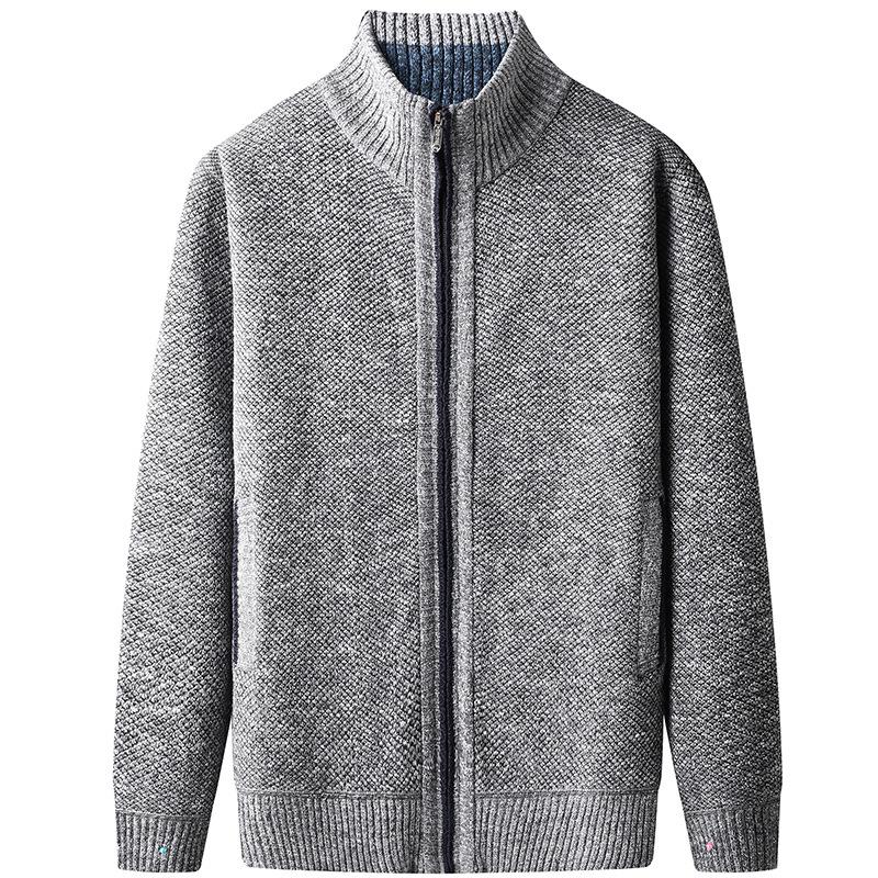 Men S Thick Fleece Knit Cardigan Sweater Casual Solid Color Winter