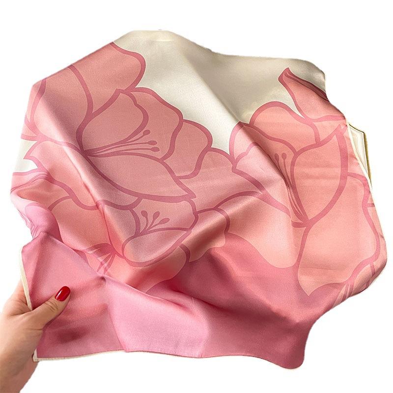 70 Square Scarf Silk Silk Scarf Women's Retro Pink Flower Print Square Scarf Women's Professional Plain Crepe Satin Mulberry Silk Scarf