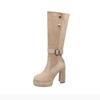High-heeled boots 2025 autumn and winter new small waterproof table suede thick-heeled fashion boots women's thin Martin boots