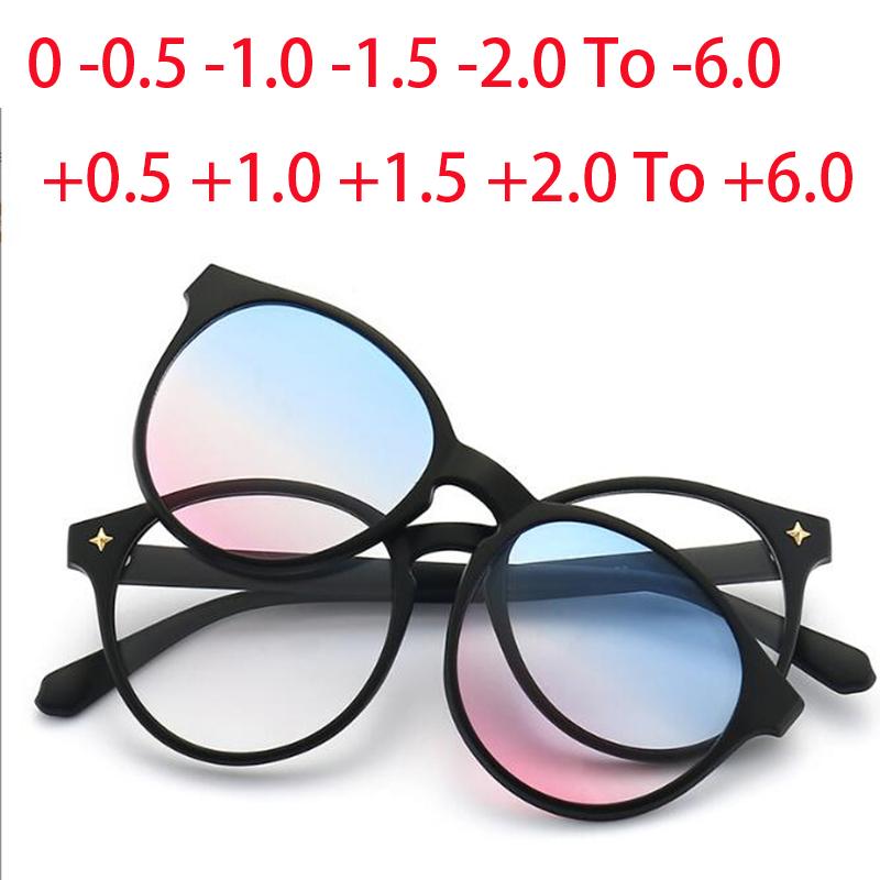Round Sun Clips On Glasses Women Magnetic Sun Glasses Myopia Glasses 0 -1.0 -2.0 To -6.0 cm