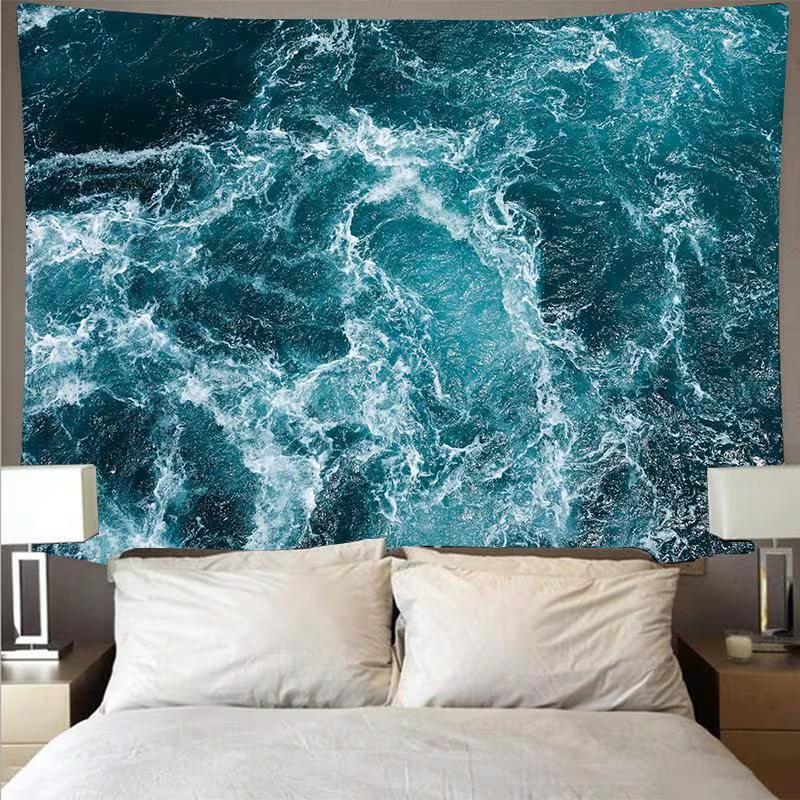 2D Aesthetic Ocean Tapestry, Aerial View Turquoise Sea Wave Wall Art
