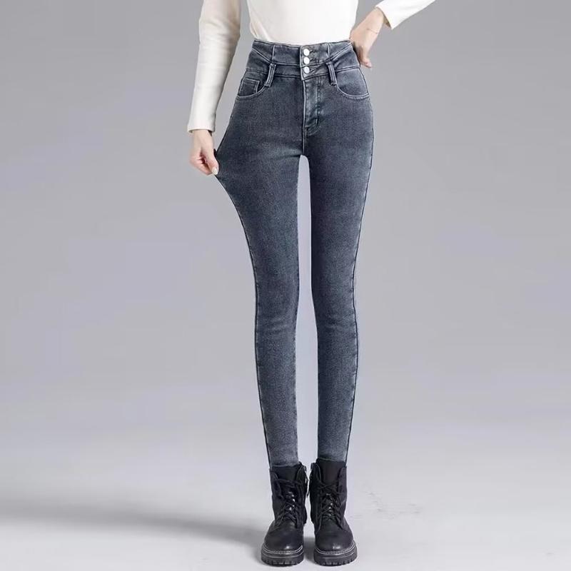 Fashion New Black Velvet Jeans Women Autumn and Winter High Waist Slim Fit Tight Plush Denim Pencil Pants Women Vintage Casual Jeans Trousers 25294