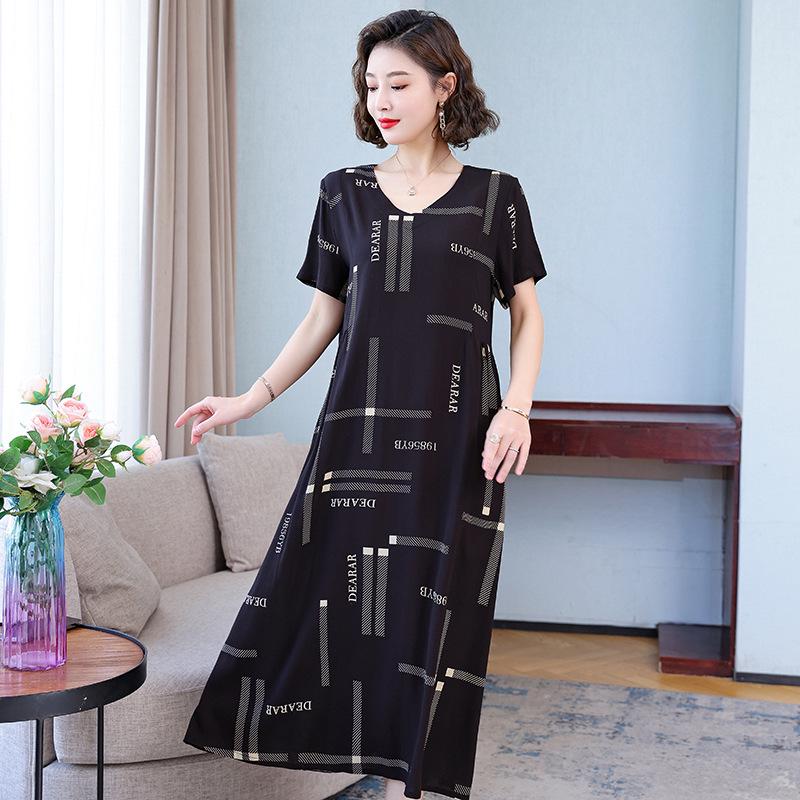 2023 Bavlněné tištěné letní šaty s kontrolou bříška plus size pro ženy středního věku a starší