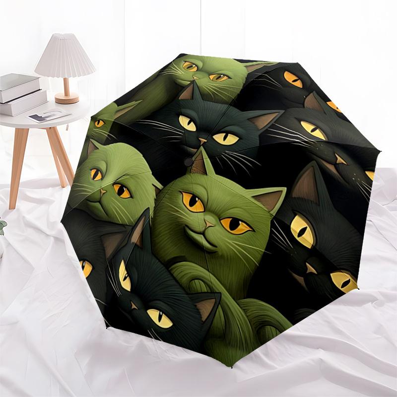 1pc Cat Pattern Automatic Folding Umbrella Portable Collapsible Umbrella for All Seasons, 8-Rib Durable Construction, Perfect Gift 074
