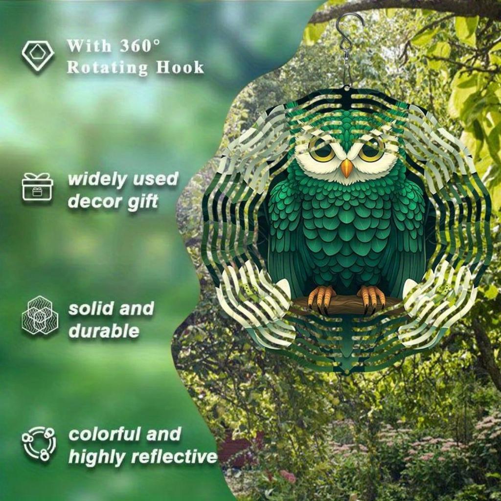 2D White Lotus Owl Wind Spinner Kinetic Metal Garden Decor Outdoor Home Dancing Wind Chime Unique Gift Idea
