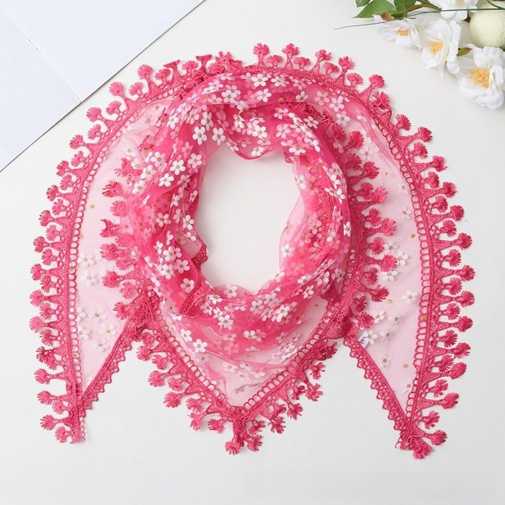 

Fashion Patchwork Women Tulle Shawl Flower Hollow Tassel Triangle Scarf Multicolored Chapel Scarf Cosplay