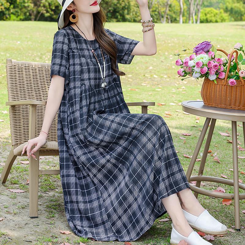 Casual Summer Dresses for Women Vintage Clothes Loose Short Sleeve Plus Size Elegant Long Dress