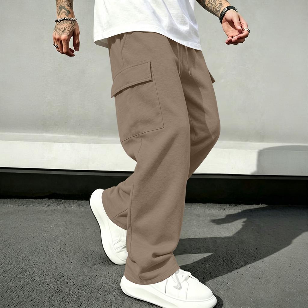 Men's Casual Cargo Pants with Elastic Waistband and Drawstring Straight Leg Joggers