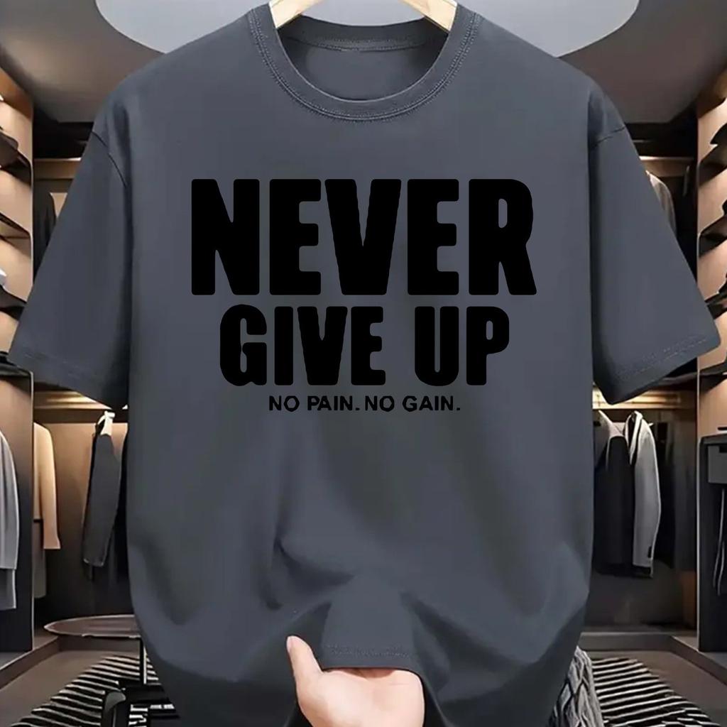 Unisexs Pure Cotton Fashionable Casual Loose Sports Never Give Up Letter Pattern Printed Round Neck Short Sleeved Tshirt Top