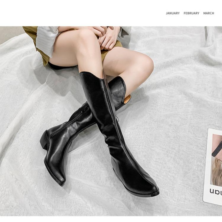 Autumn and Winter V-mouth Western Cowboy Boots Retro Side Zipper Pointed High Knight Boots Thick Heel But Knee Boots