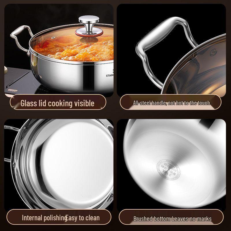 German 316 Stainless Steel Extra Thick Large Capacity Hot Pot & Steamer - Induction & Open Fire Compatible