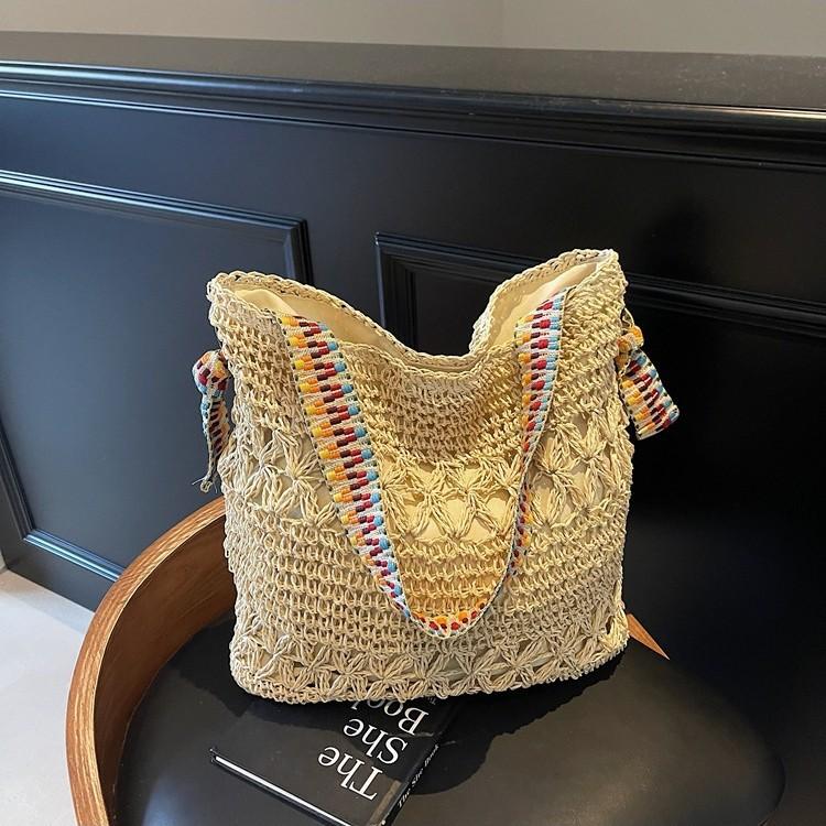 New Retro Vacation Style Beach Woven Bag Lazy Style Straw Woven Bag Large Capacity Shoulder Armpit Bag