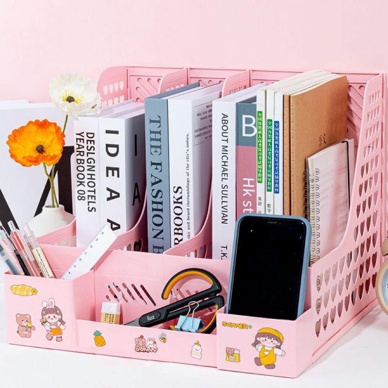 Büyük Kapasiteli Klasör Saklama Kutusu Dosya Rafı Kalemlikli Masaüstü Çok Katmanlı Raf Ofis Düzenleyici Dosya Rafı Ev Kitaplığı