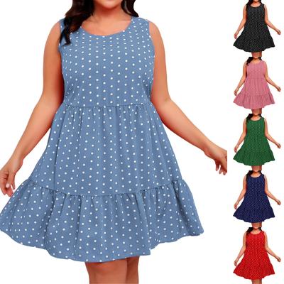 Round Neck Sleeveless Polka Dot Loose Swing Ruffled Dress