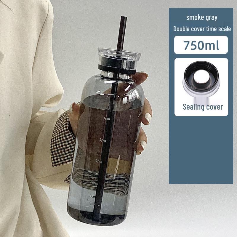 Double-Lid High Borosilicate Glass Travel Cup with Leather Sleeve