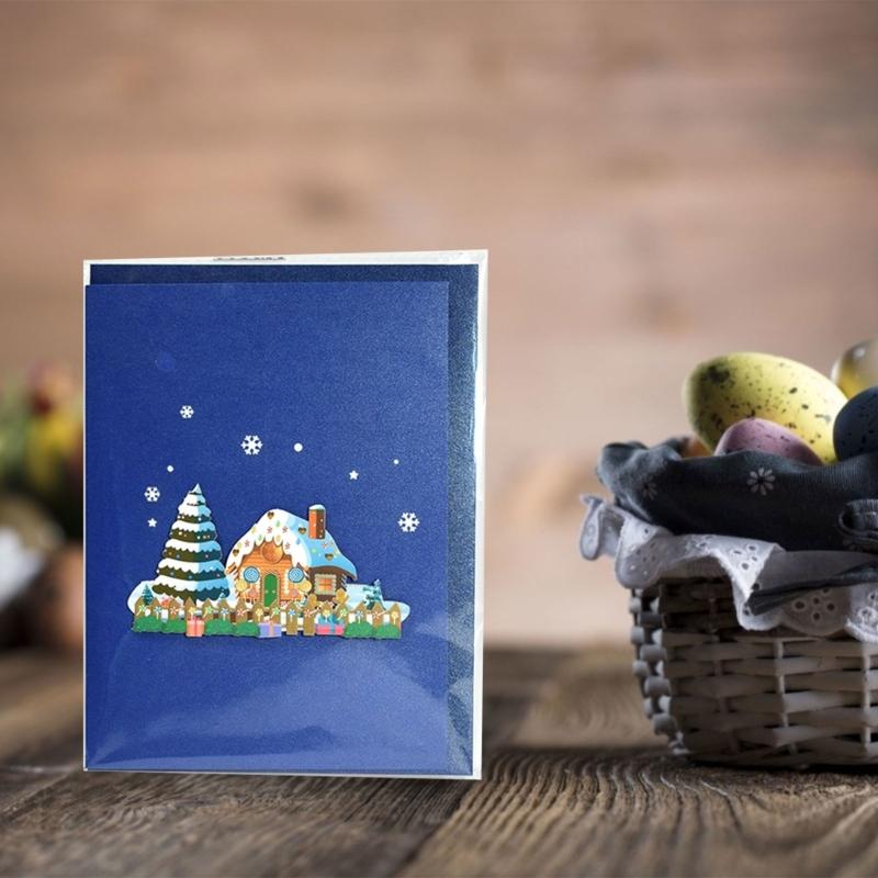3D Snowy Gingerbread House Greeting Card Set for Christmas Decorations Creative 3D Surprise and Express Warm Wishes