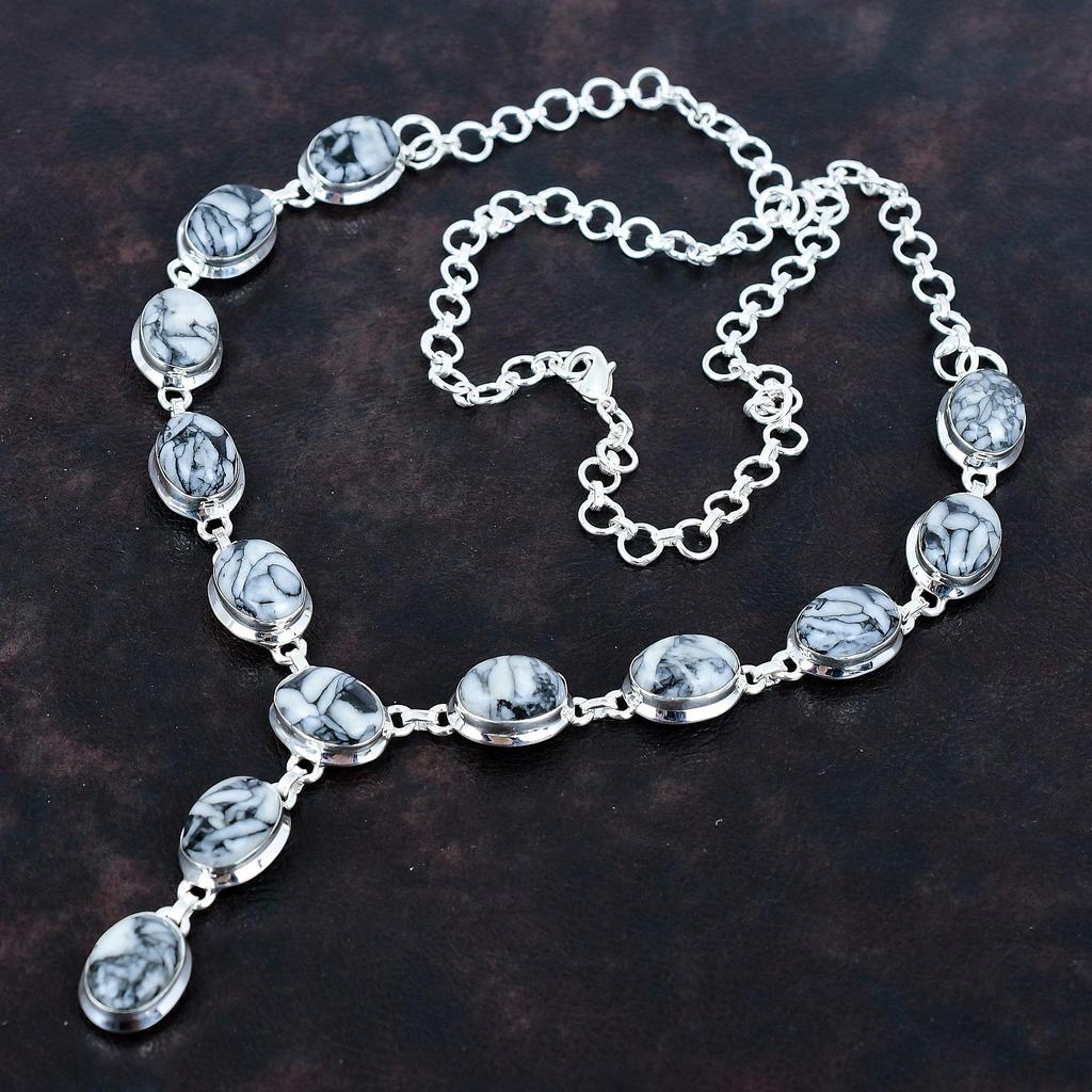 Naszyjnik z jaspisu pinolitowego srebro sterling 925 regulowany łańcuszek najnowszy design biżuteria naszyjnik z kamieniem szlachetnym prezent dla mamy ręcznie robiona biżuteria