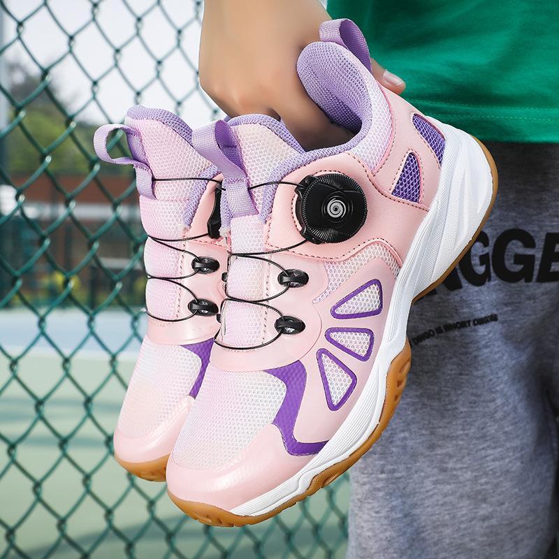 Children's badminton shoes professional rotating buckle breathable non-slip wear-resistant training shoes boys and girls lace-up tennis shoes