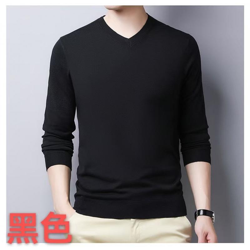 100% Pure Wool Sweater Men'S Spring And Autumn Chicken Heart Neck Knitted Sweater Versatile Men'S Wool Sweater Casual Bottoming Shirt