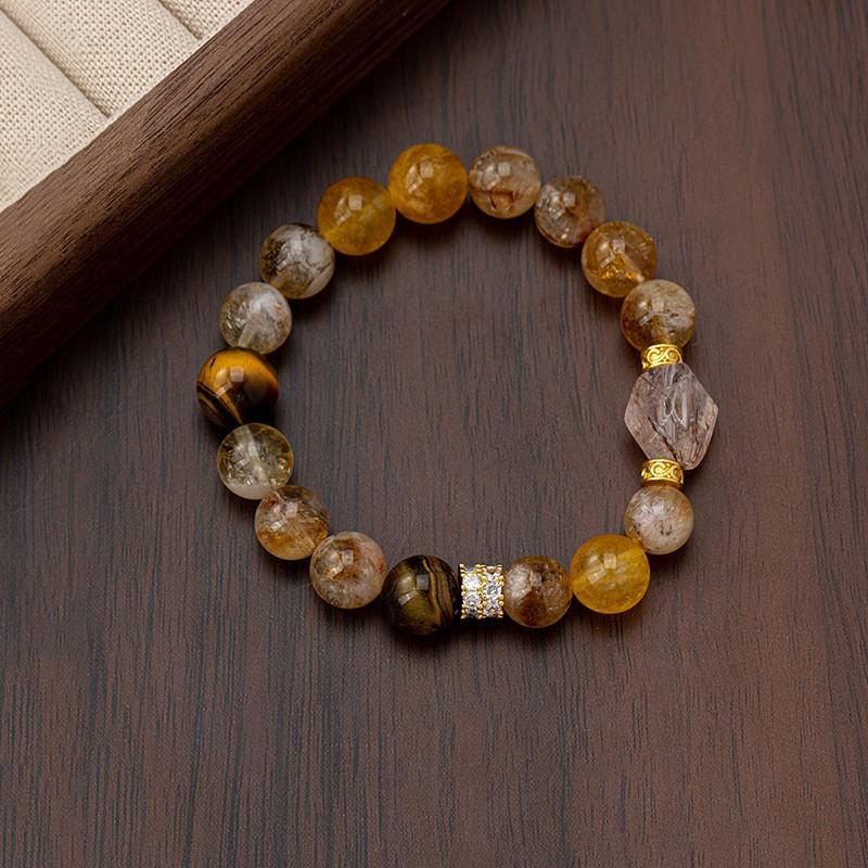Handmade Multicolor Crystal Bead Bracelet Women Black Gold Super Seven Green Phantom Gemstone Strand Jewelry Tiger s Eye Beaded Bracelet