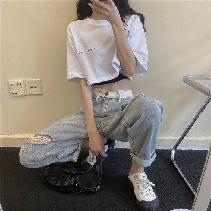 Korean Style Crop Top: Loose-Fit High Waist T-Shirt for Women (Single/Two-Piece) Trendy 2025 Design