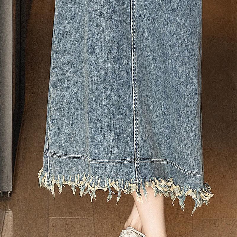 SIBASHE Women's Washed Denim Pinafore Midi Dress