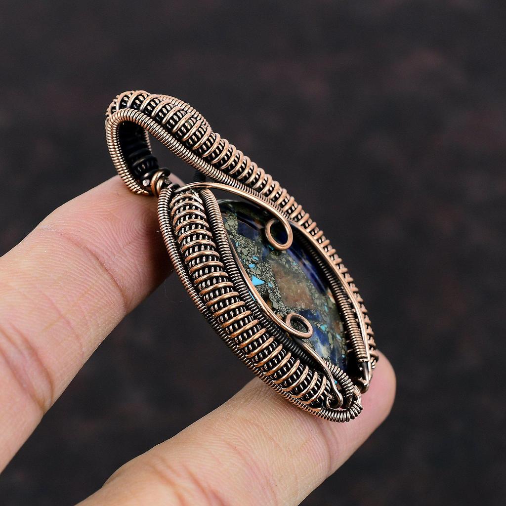 Copper Sodalite Pendant Copper Wire Wrapped Pendant Gemstone Copper Jewelry Handmade Decent Pendant Wire Wrapped Jewelry Gift For Engagement
