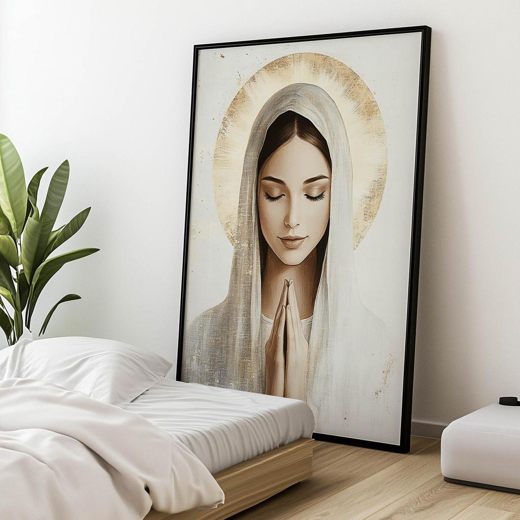 Matka Boża W Modlitwie Matka Boża W Modlitwie, 70X100 Cm, Rama Aluminiowa Czarna, Papier Matowy 230 Gsm