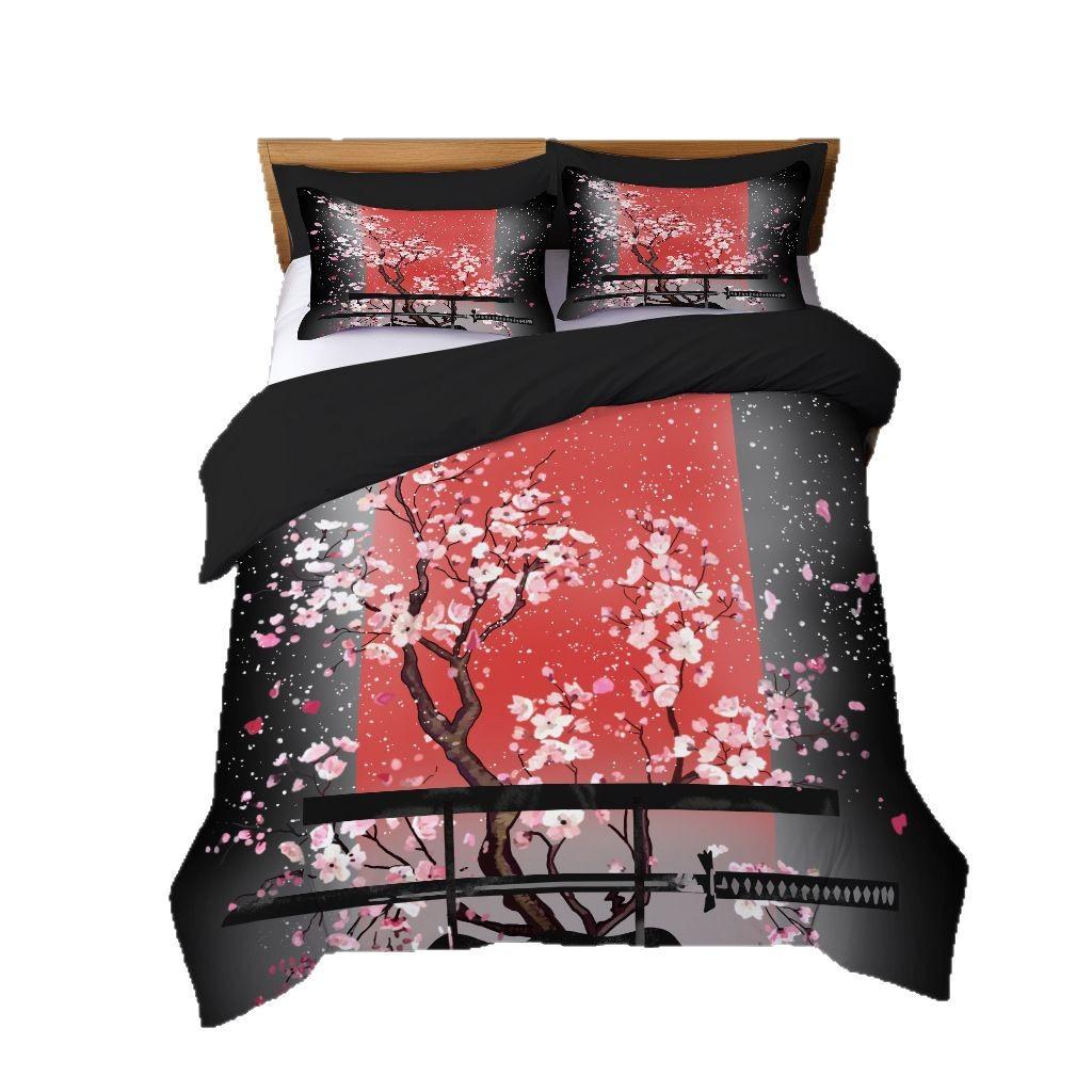 3D Digital Printing Three-Piece Set, Spring Flower Series Plum Blossom Quilt Cover, Bedding Home Textile