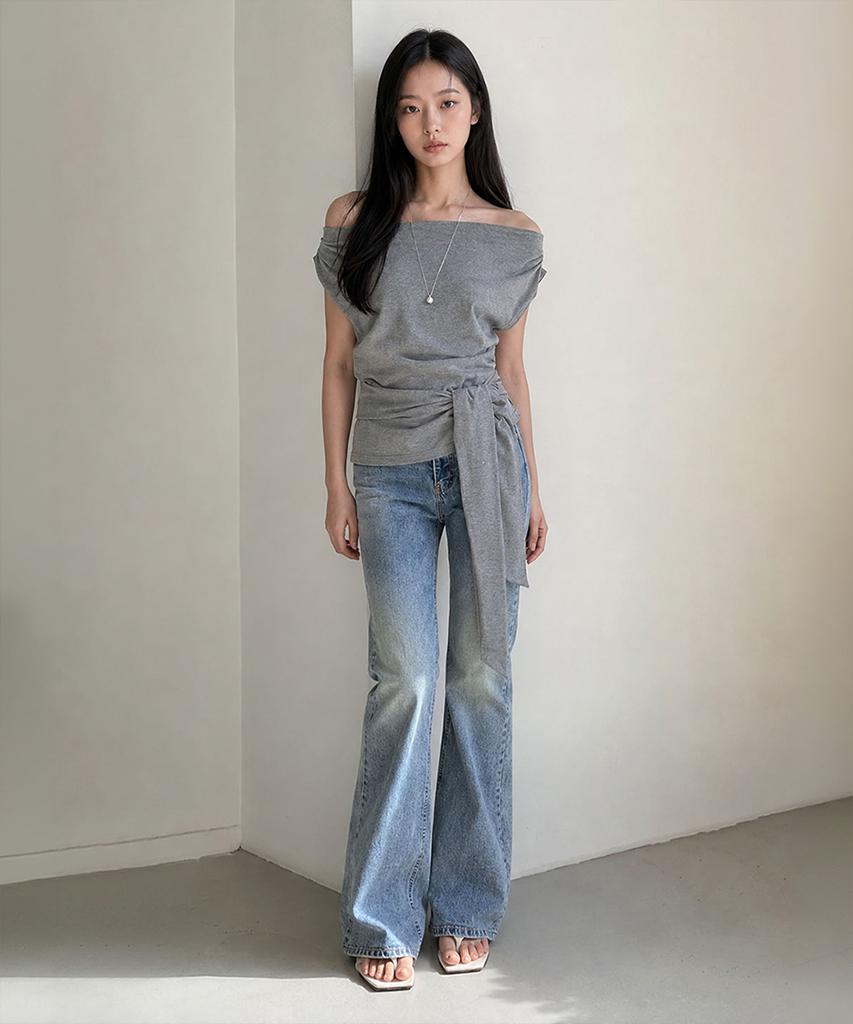 GENERALIDEA Asymmetrical Drape Strap T-Shirt [Melange Grey] / Gf2Lts531