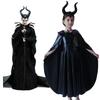 Faszinierendes Maleficent Zauberin Böse Königin Mädchen Kostüm für Halloween mit gehörntem Kopfschmuck
