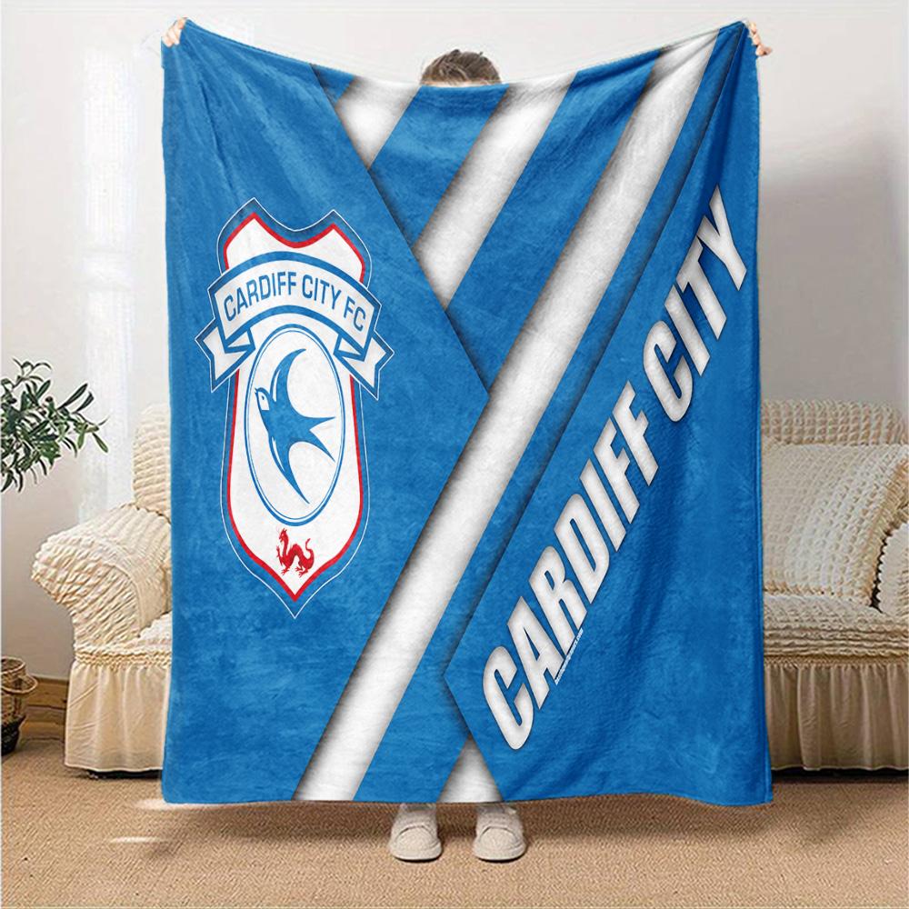 Cardiff Fc Crest Flannel Blanket, Soft Polyester, Modern Design, All-Season for Camping, Travel, Gifts for Holidays or Birthdays