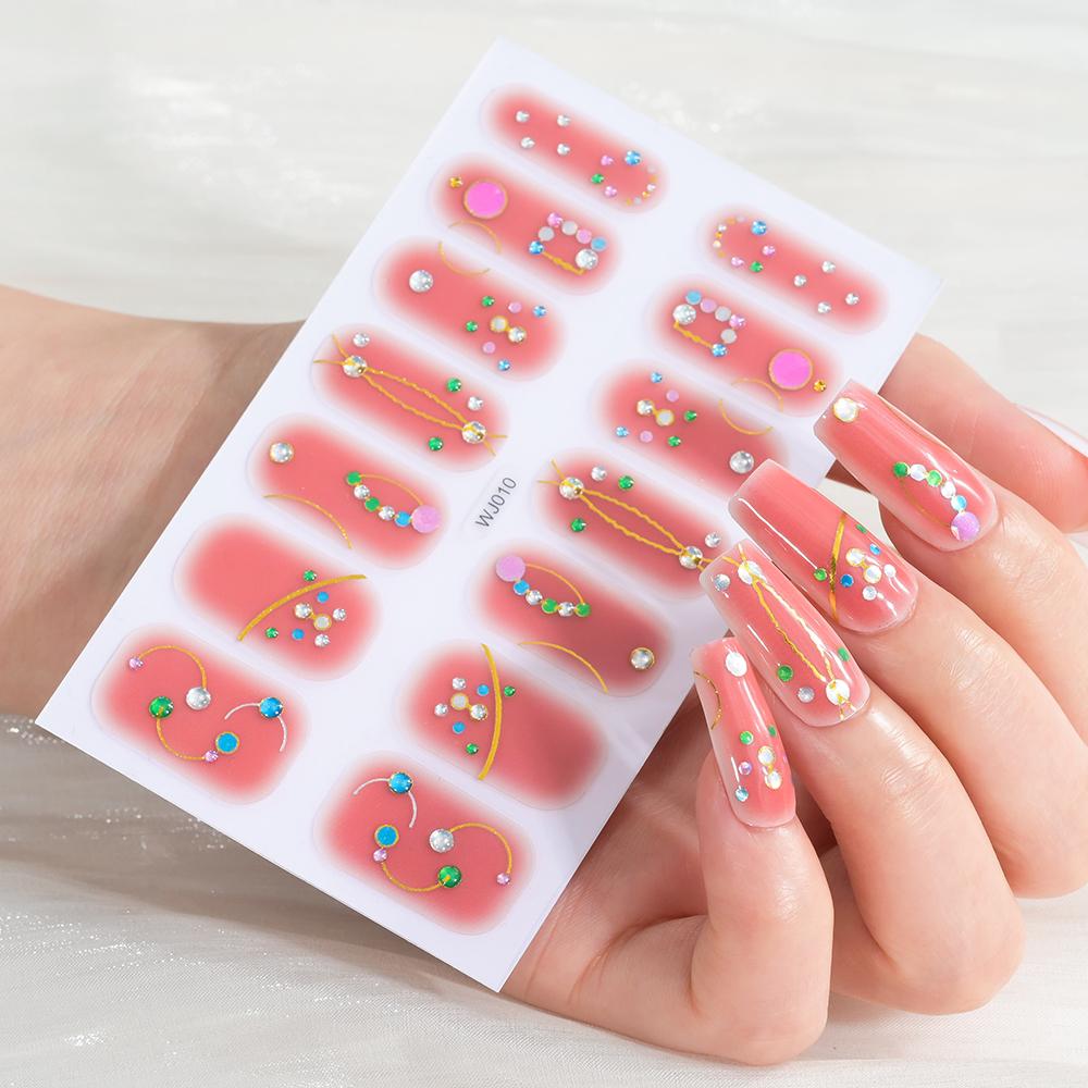 14 Tips/sheet Women Girls Full Cover Self-adhesive Nail Polish Stickers Baking Free Marble, Shell Pattern Nail Wrap Decals Decor