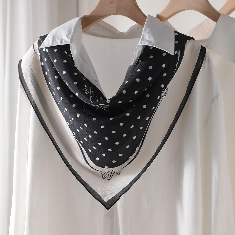 111 Mulberry Silk 61 Silk Double Crepe Retro Polka Dot Square Scarf Women's Spring Summer Thin Elegant Gift Silk Scarf