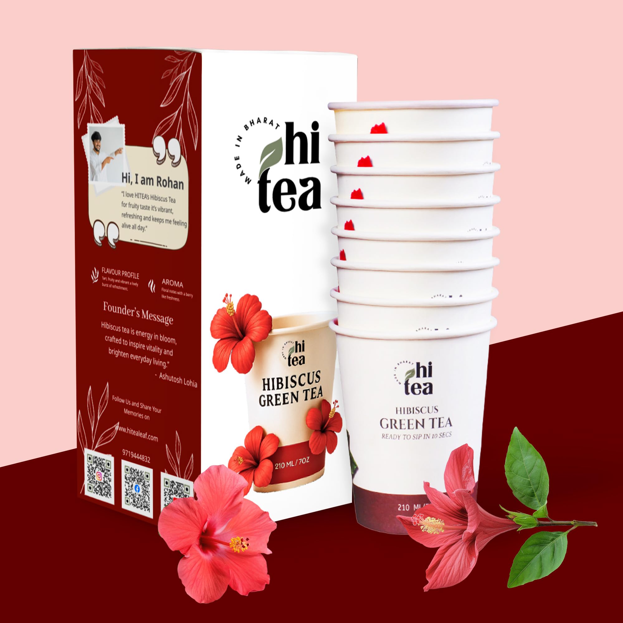 

Hi Tea Instant Hibiscus Green Tea | Tart & Fruity Infusion for Antioxidant Boost & Hydration | Natural Antioxidants | 8 Instant Cups - Just Add H
