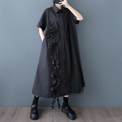 Short Sleeve Plus Size Cotton Vintage Floral New In Dresses for Women Casual Loose Long Summer Shirt Dress