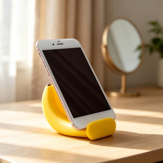 Cute Banana Gadget for Desk Phone Stand, Fun Desktop Holder, 3D Printed Decorative Cell Cradle Creative Ornament, Stress Relief Gift Home Office